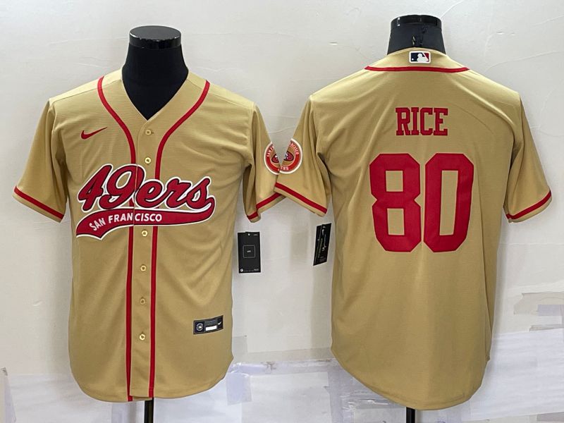 Men San Francisco 49ers #80 Rice Yellow Nike Co branded NFL Jersey->new york yankees->MLB Jersey